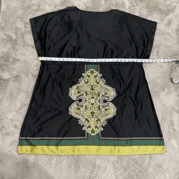 Lane Bryant Silky Beaded V-Neck Tie Back Dress Plus Size 28 Black & Green Boho‎ - Picture 7 of 9